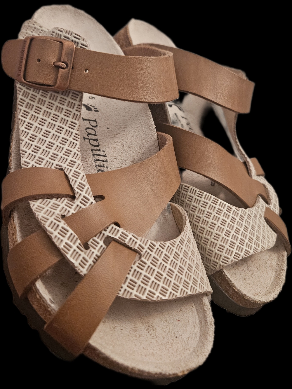 Birkenstock Women's Tan and Cream Strappy Sandals